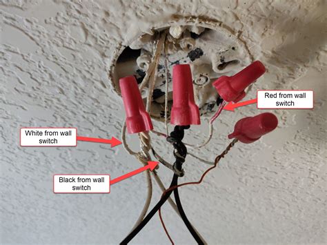 electrical box has red white and black wires|red wire from ceiling outlet.